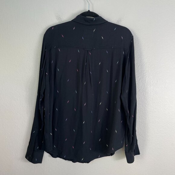 Rails Womens Large Black Multi Lightning Button Up Rocsi Shirt Long Sleeve Top - Picture 8 of 10